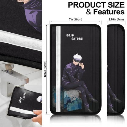 Jujutsu Kaisen Anime Seat Belt Covers - Satoru Gojo Wearing Eye Mask Sitting On Rubik Prison Realm Belt Covers