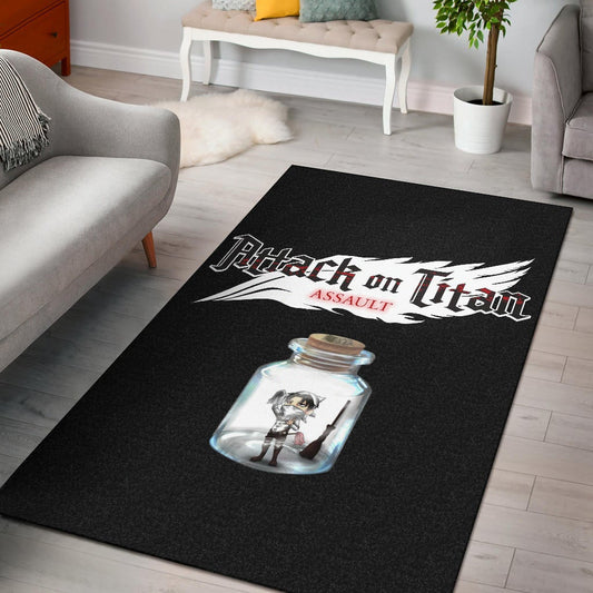 Attack On Titan Anime Area Rug - Funny Chibi Cleaning Levi In Jar Bottle Trap Rugs Home Decor
