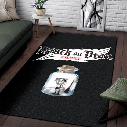 Attack On Titan Anime Area Rug - Funny Chibi Cleaning Levi In Jar Bottle Trap Rugs Home Decor