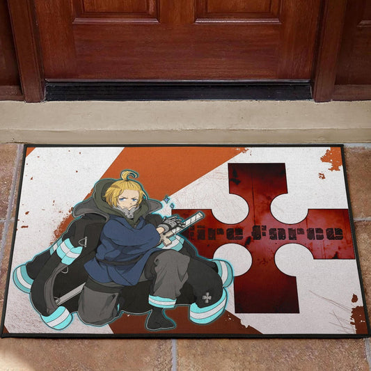 Fire Force Anime Door Mat Arthur Boyle Shining Blue Coat With Wood Sword Door Mat Home Decor