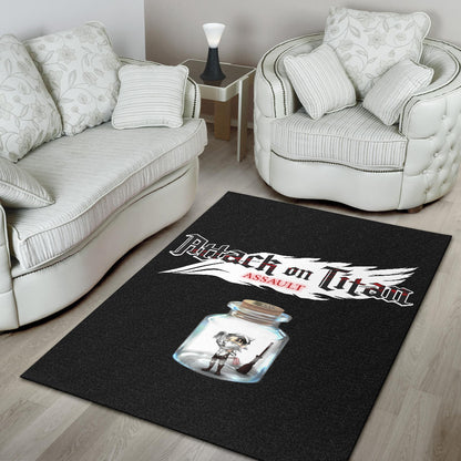 Attack On Titan Anime Area Rug - Funny Chibi Cleaning Levi In Jar Bottle Trap Rugs Home Decor