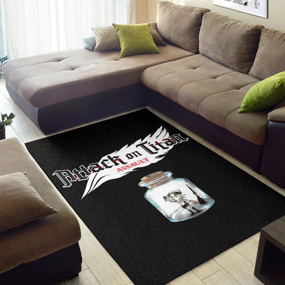 Attack On Titan Anime Area Rug - Funny Chibi Cleaning Levi In Jar Bottle Trap Rugs Home Decor