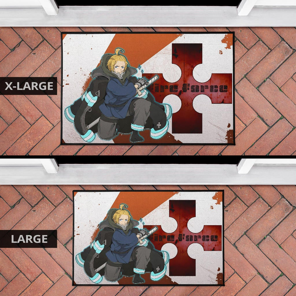 Fire Force Anime Door Mat Arthur Boyle Shining Blue Coat With Wood Sword Door Mat Home Decor