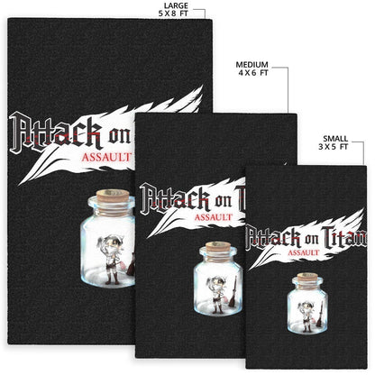 Attack On Titan Anime Area Rug - Funny Chibi Cleaning Levi In Jar Bottle Trap Rugs Home Decor