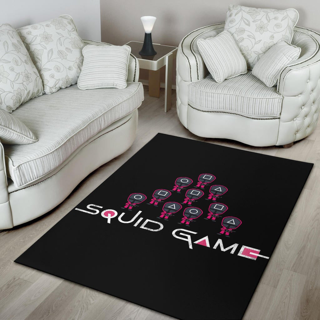 Squid Game Movie Area Rug - Funny Chibi Squid Workers Team Round Square Triangle Rugs Home Decor