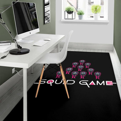 Squid Game Movie Area Rug - Funny Chibi Squid Workers Team Round Square Triangle Rugs Home Decor
