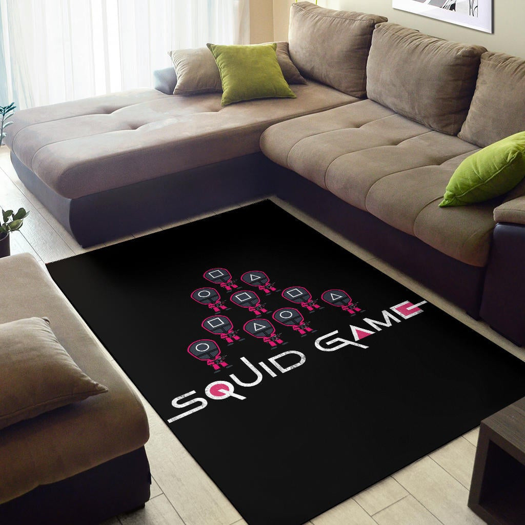 Squid Game Movie Area Rug - Funny Chibi Squid Workers Team Round Square Triangle Rugs Home Decor
