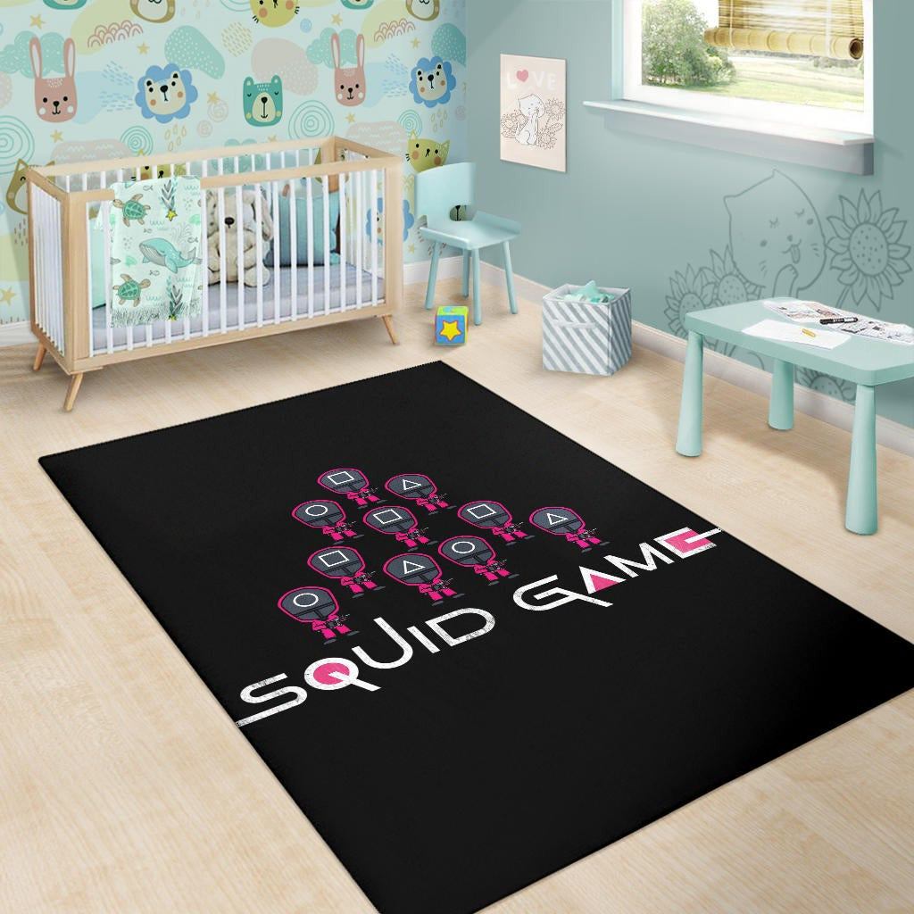 Squid Game Movie Area Rug - Funny Chibi Squid Workers Team Round Square Triangle Rugs Home Decor