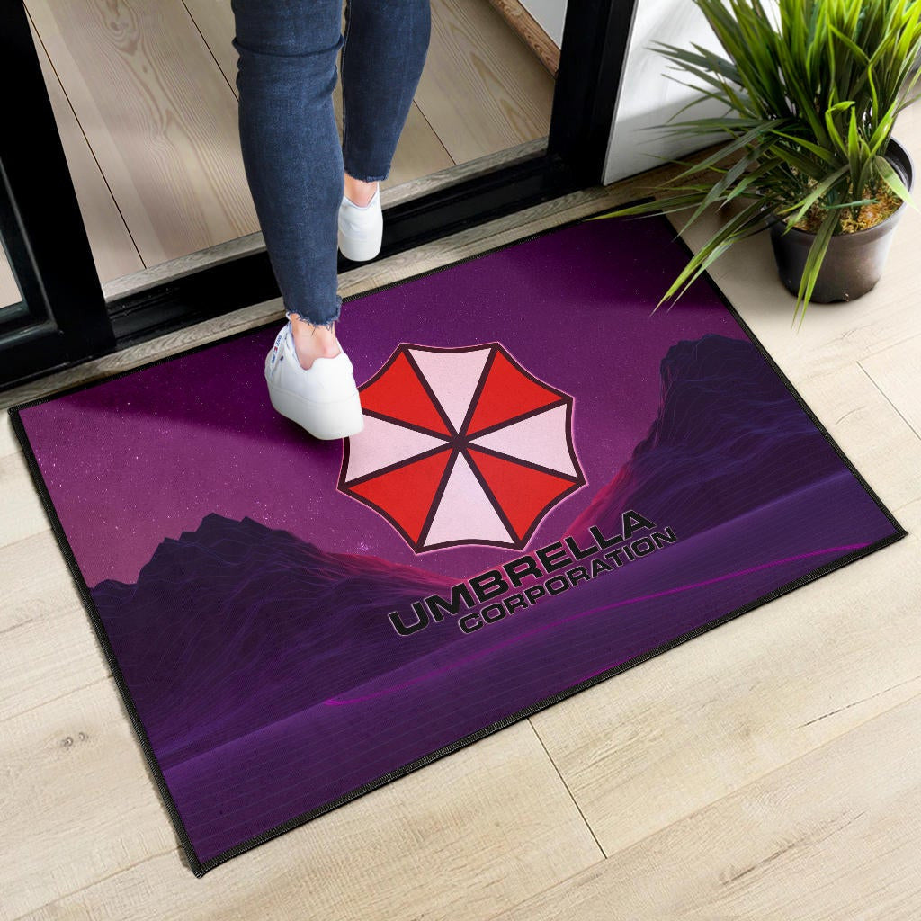 Resident Evil Game Door Mat - Umbrella Corp Symbol Retro Galaxy Wave Door Mat Home Decor