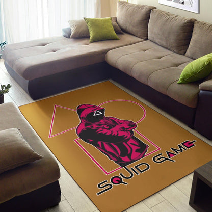 Squid Game Movie Area Rug Cool Triangle Squid Worker Portrait Rugs Home Decor