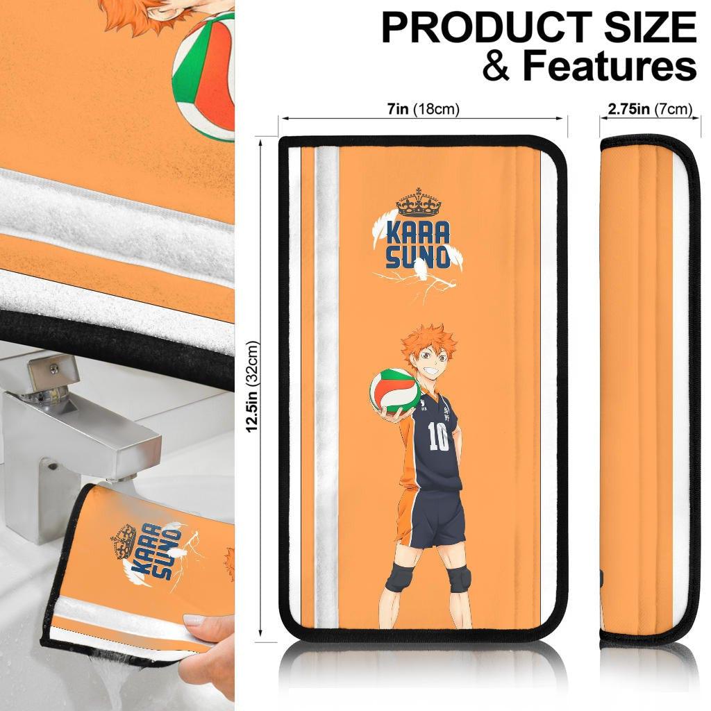 Haikyuu Anime Seat Belt Covers - Hinata And Kageyama With Volleyball Ball Crow Feather Orange Belt Covers