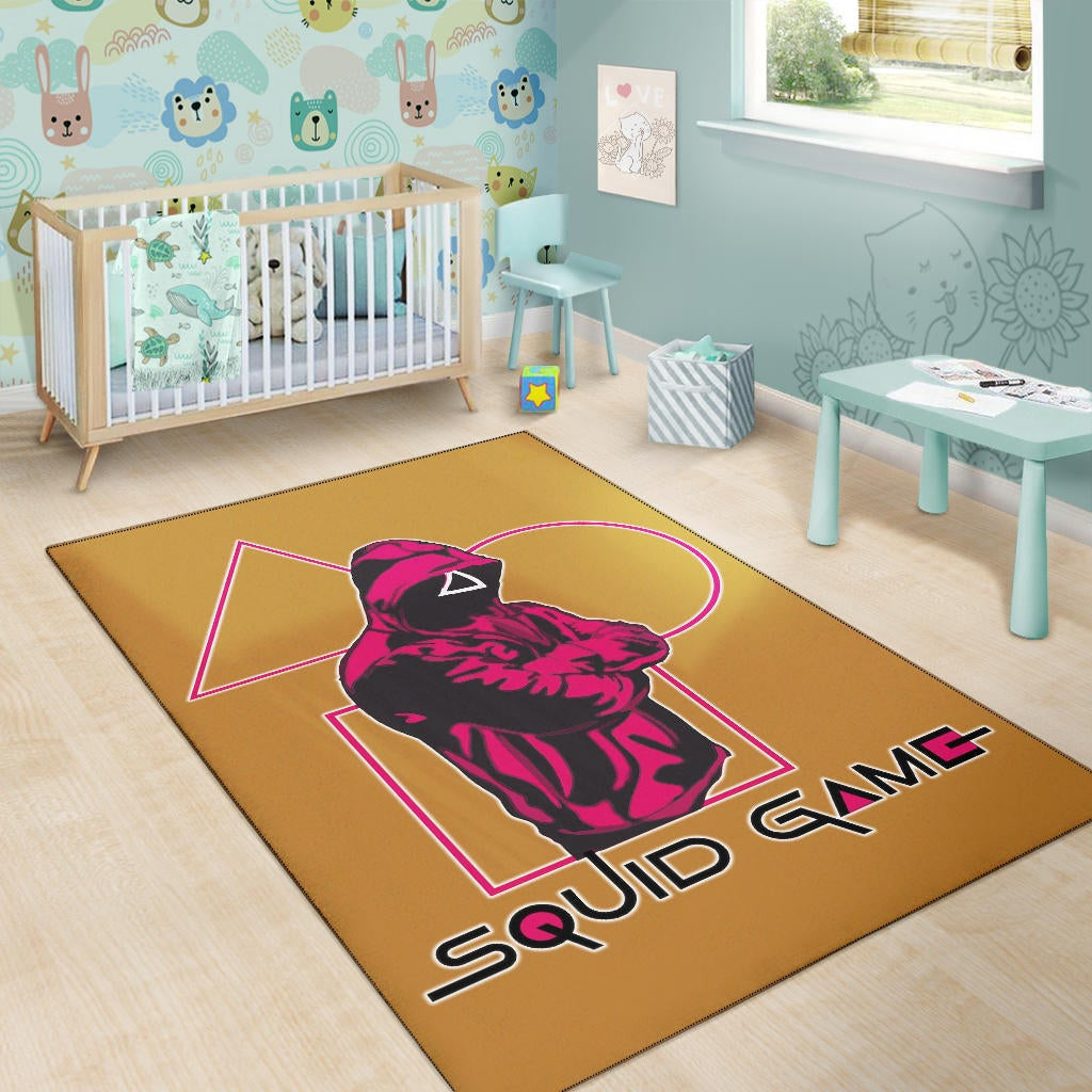Squid Game Movie Area Rug Cool Triangle Squid Worker Portrait Rugs Home Decor