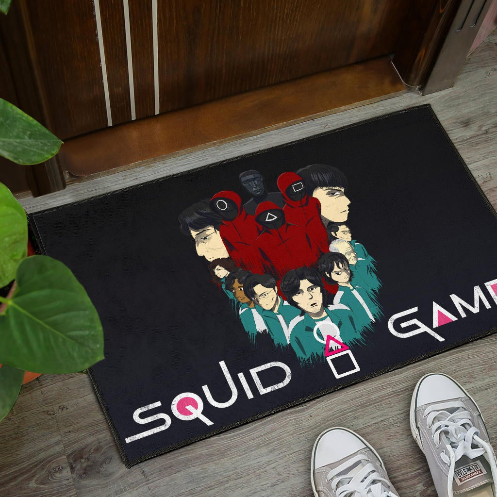 Squid Game Movie Door Mat - Squid Workers With Players Gather Round Door Mat Home Decor