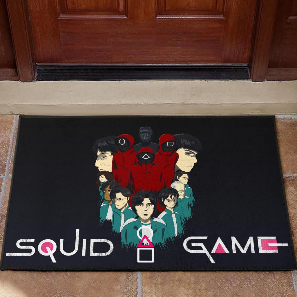 Squid Game Movie Door Mat - Squid Workers With Players Gather Round Door Mat Home Decor