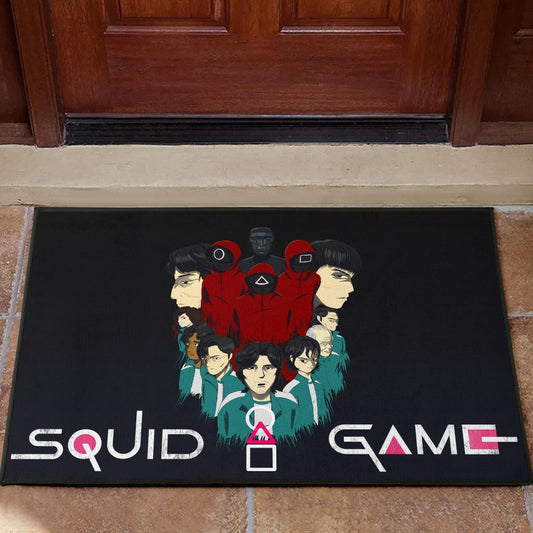 Squid Game Movie Door Mat - Squid Workers With Players Gather Round Door Mat Home Decor