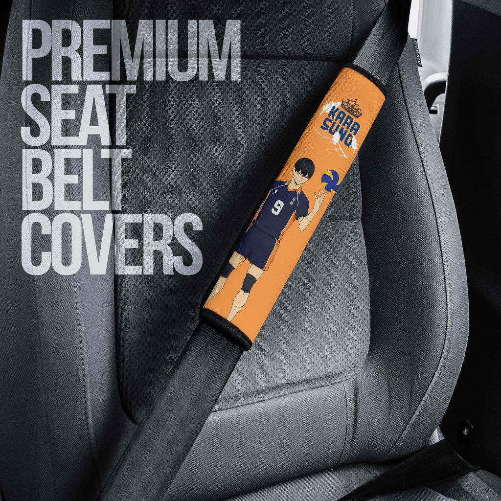 Haikyuu Anime Seat Belt Covers - Hinata And Kageyama With Volleyball Ball Crow Feather Orange Belt Covers