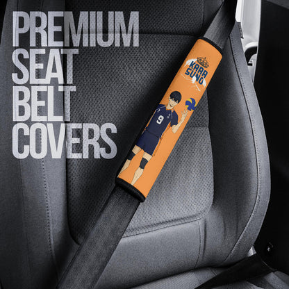 Haikyuu Anime Seat Belt Covers - Hinata And Kageyama With Volleyball Ball Crow Feather Orange Belt Covers