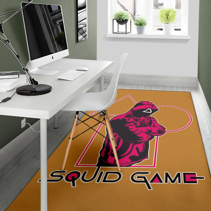 Squid Game Movie Area Rug Cool Triangle Squid Worker Portrait Rugs Home Decor
