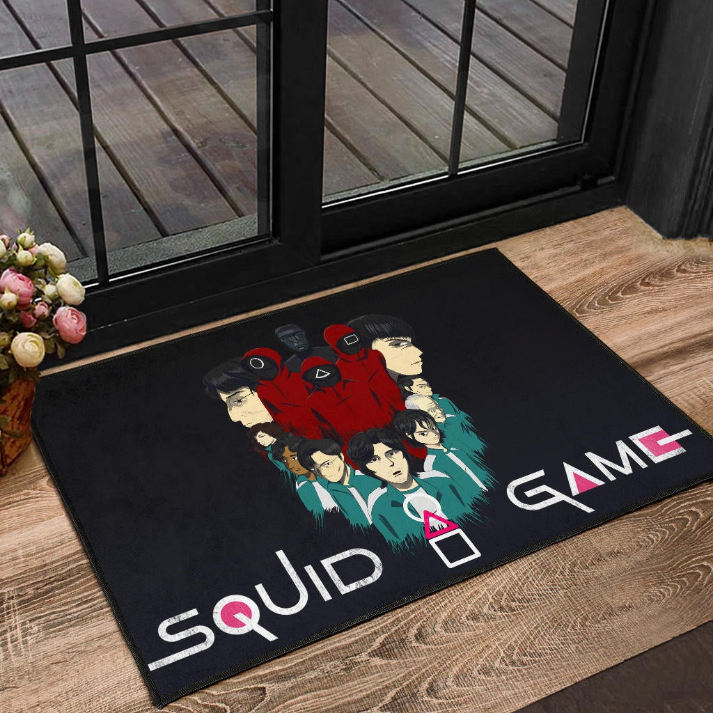 Squid Game Movie Door Mat - Squid Workers With Players Gather Round Door Mat Home Decor