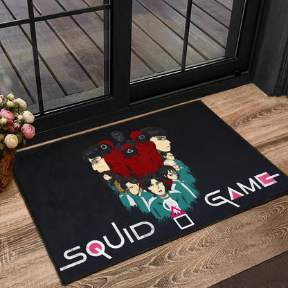Squid Game Movie Door Mat - Squid Workers With Players Gather Round Door Mat Home Decor