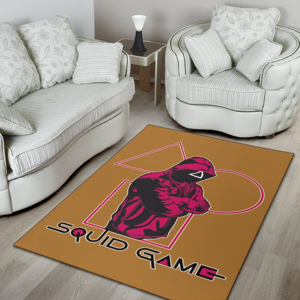 Squid Game Movie Area Rug Cool Triangle Squid Worker Portrait Rugs Home Decor