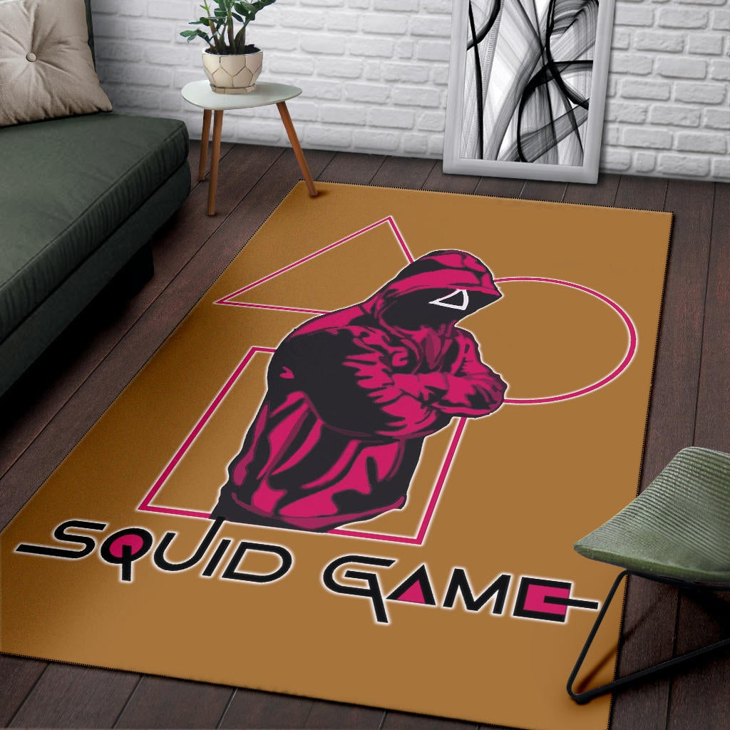 Squid Game Movie Area Rug Cool Triangle Squid Worker Portrait Rugs Home Decor