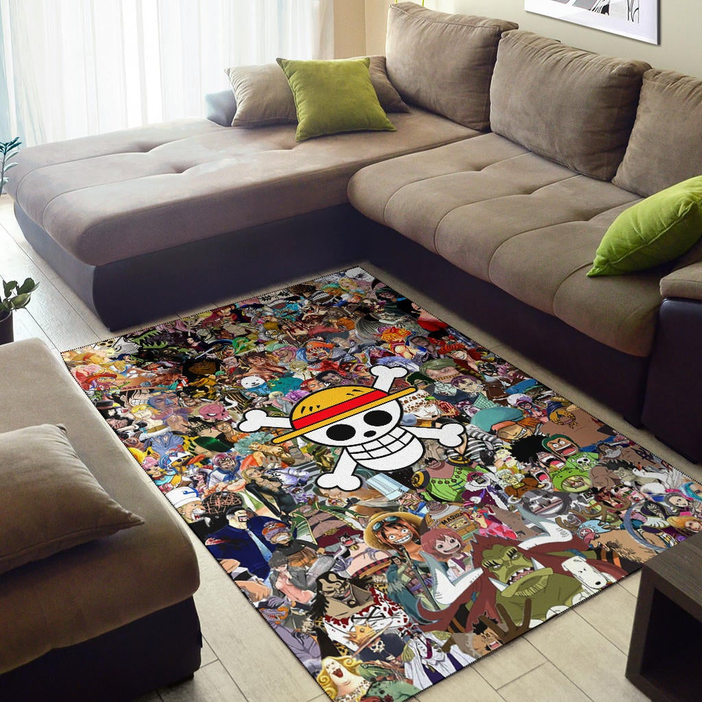 One Piece Anime Area Rug - Full Characters Background Big Skull Pirate Symbol Rugs Home Decor