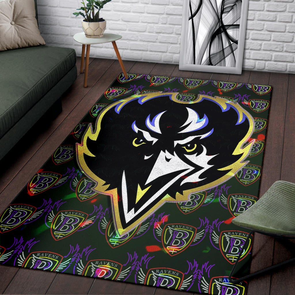 Baltimore Ravens American Football Team Area Rug Raven Head In Black Fire B Wings Patterns Rugs Home Decor
