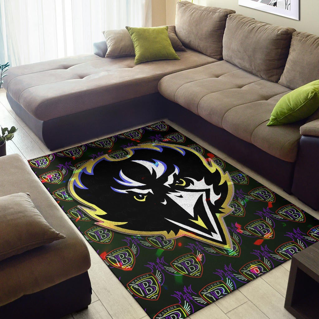 Baltimore Ravens American Football Team Area Rug Raven Head In Black Fire B Wings Patterns Rugs Home Decor