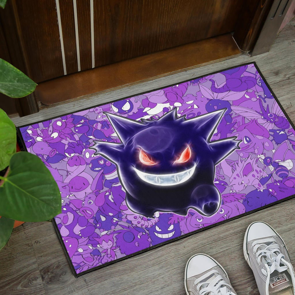 Pokemon Anime Door Mat - Evil Hintergrund Gengar Red Eyes With Purple Pokemons Door Mat Home Decor