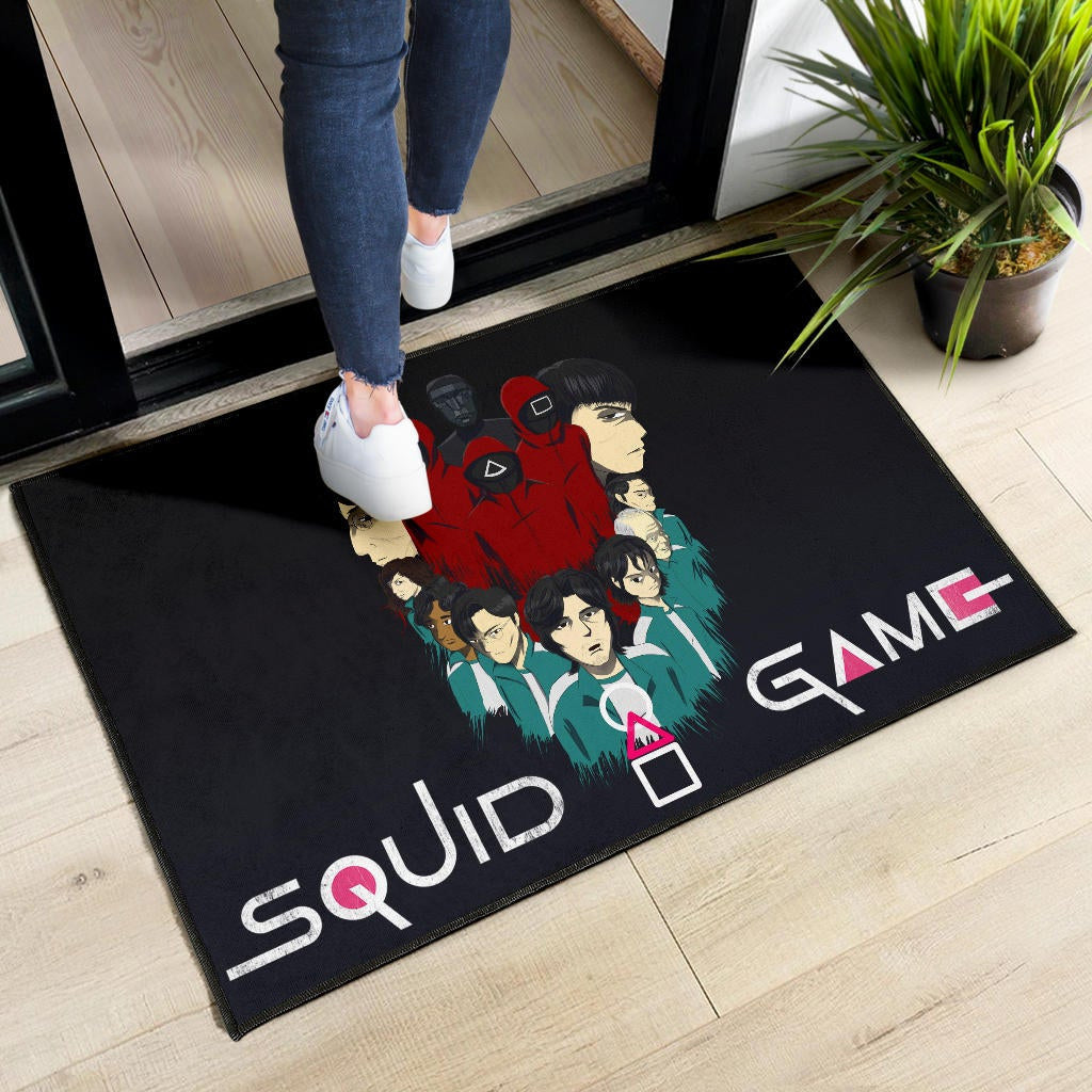 Squid Game Movie Door Mat - Squid Workers With Players Gather Round Door Mat Home Decor