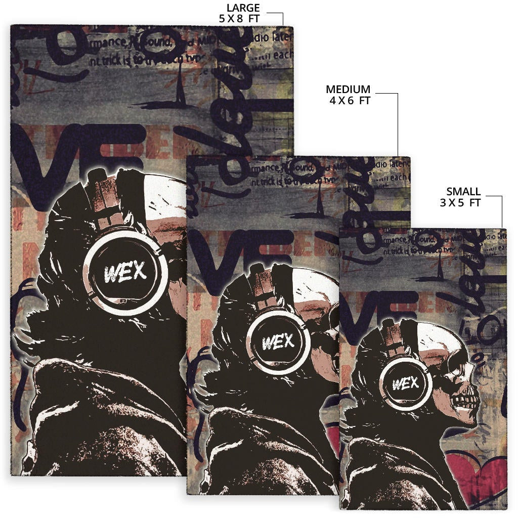 Love Area Rug - Introvert Skeleton Wearing Headphone Love Patterns Rugs Home Decor