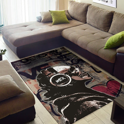 Love Area Rug - Introvert Skeleton Wearing Headphone Love Patterns Rugs Home Decor