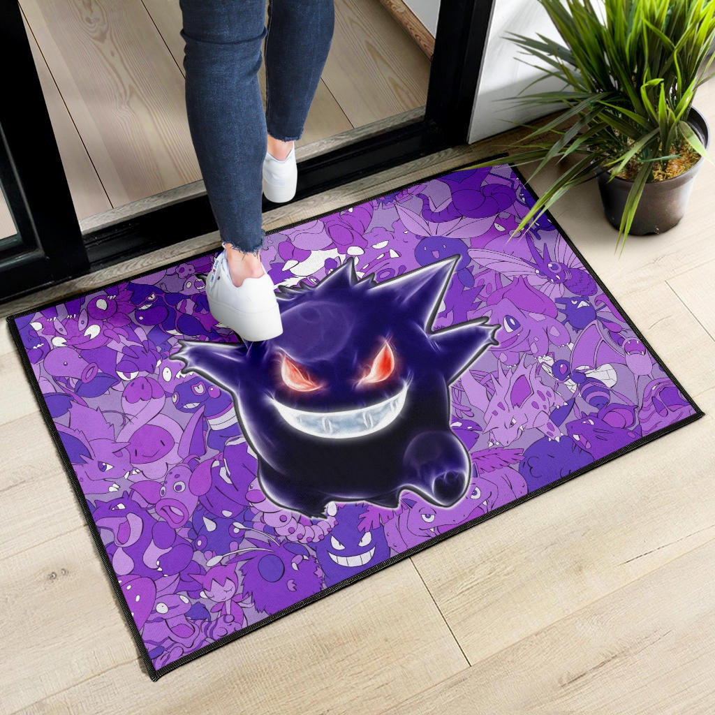 Pokemon Anime Door Mat - Evil Hintergrund Gengar Red Eyes With Purple Pokemons Door Mat Home Decor