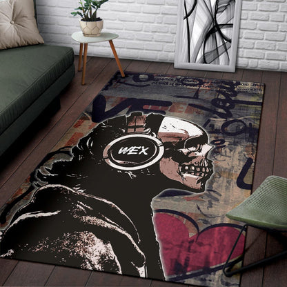 Love Area Rug - Introvert Skeleton Wearing Headphone Love Patterns Rugs Home Decor