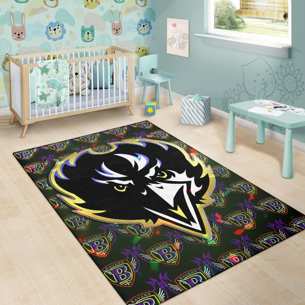 Baltimore Ravens American Football Team Area Rug Raven Head In Black Fire B Wings Patterns Rugs Home Decor