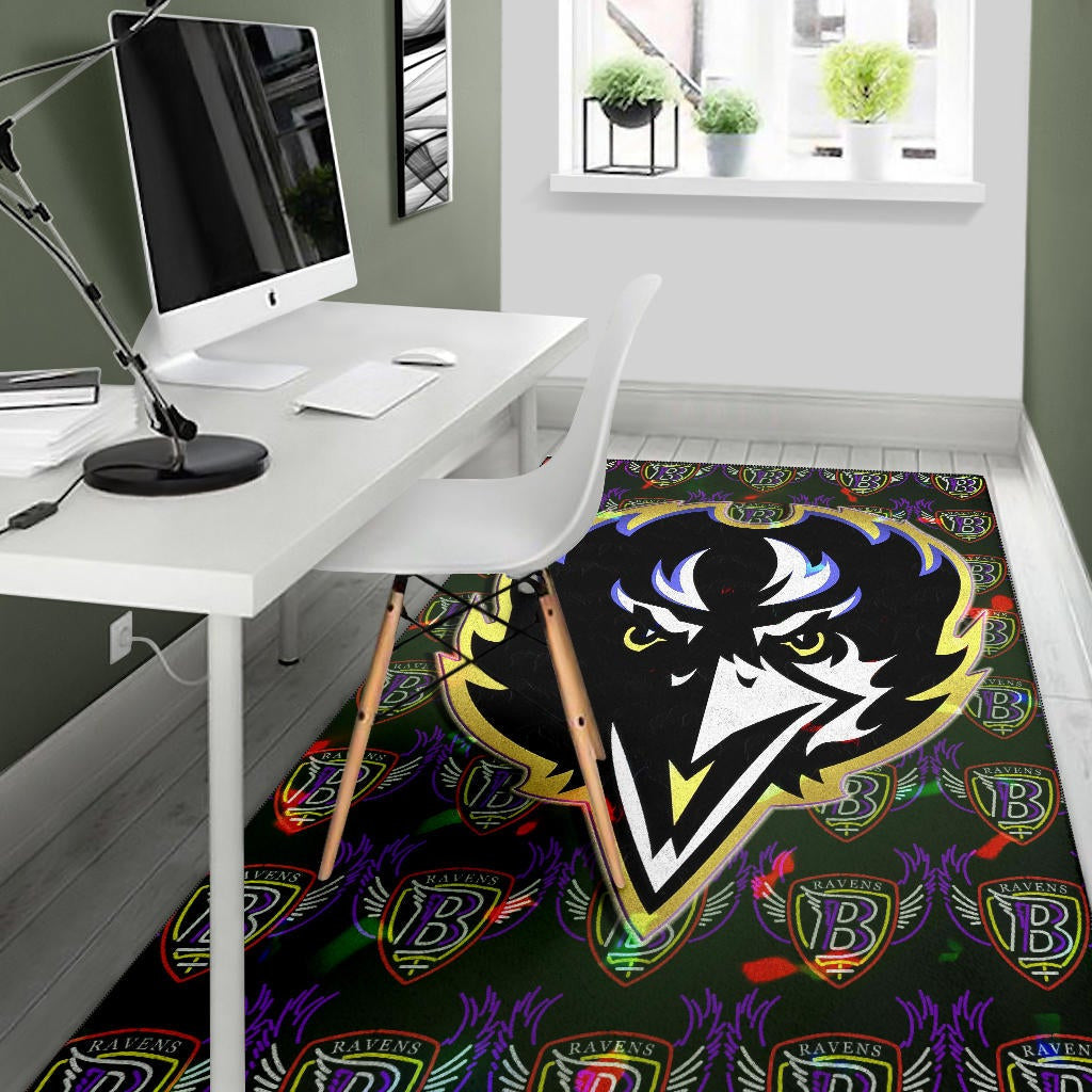 Baltimore Ravens American Football Team Area Rug Raven Head In Black Fire B Wings Patterns Rugs Home Decor