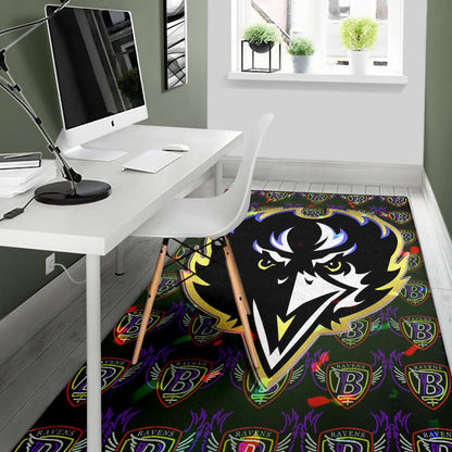 Baltimore Ravens American Football Team Area Rug Raven Head In Black Fire B Wings Patterns Rugs Home Decor