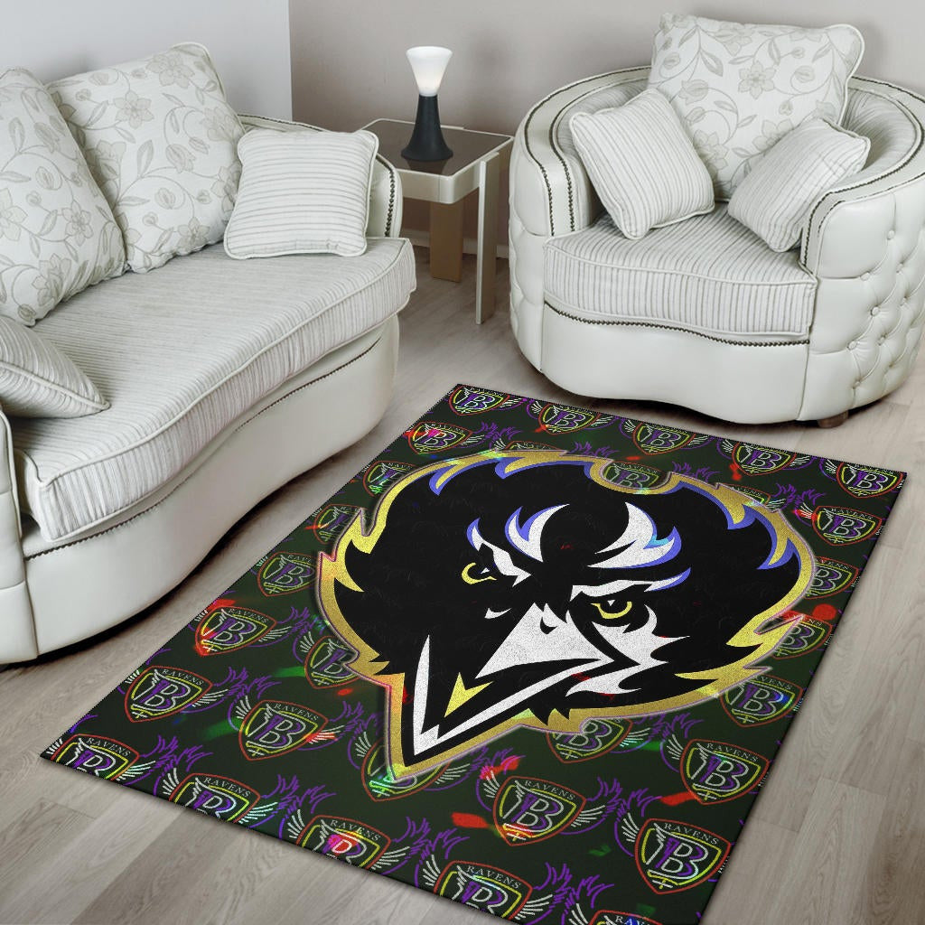 Baltimore Ravens American Football Team Area Rug Raven Head In Black Fire B Wings Patterns Rugs Home Decor