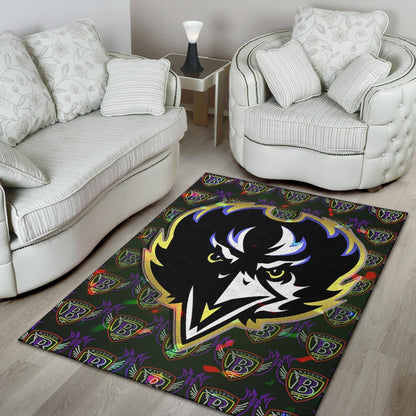Baltimore Ravens American Football Team Area Rug Raven Head In Black Fire B Wings Patterns Rugs Home Decor