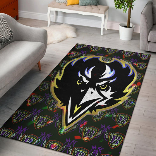 Baltimore Ravens American Football Team Area Rug Raven Head In Black Fire B Wings Patterns Rugs Home Decor