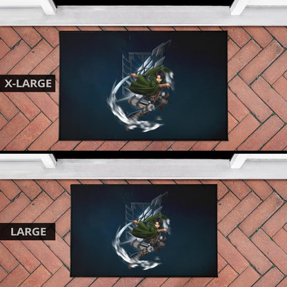 Attack On Titan Anime Door Mat - Levi Fighting Wind Blade Metal Wings Of Freedom Door Mat Home Decor