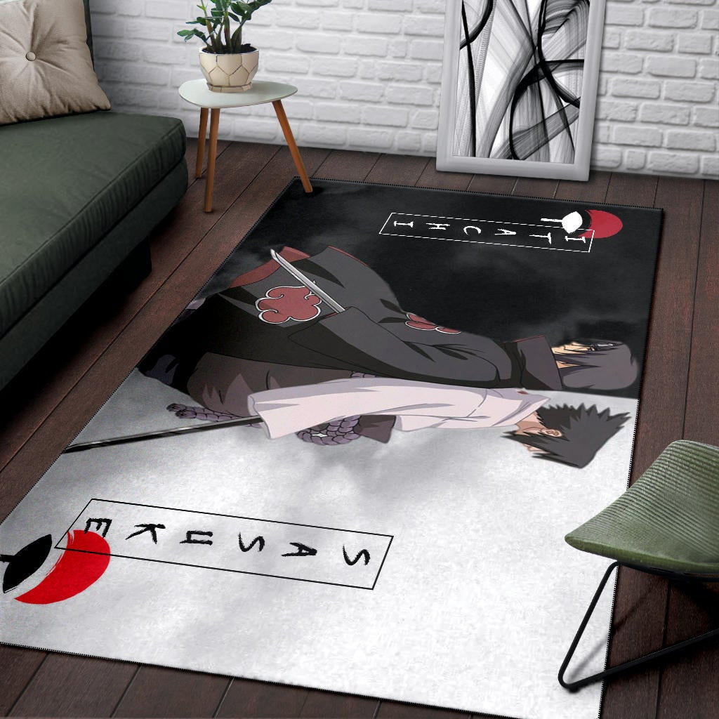 Naruto Anime Area Rug - Itachi And Susuke Uchiha Clan Back To Back Rugs Home Decor