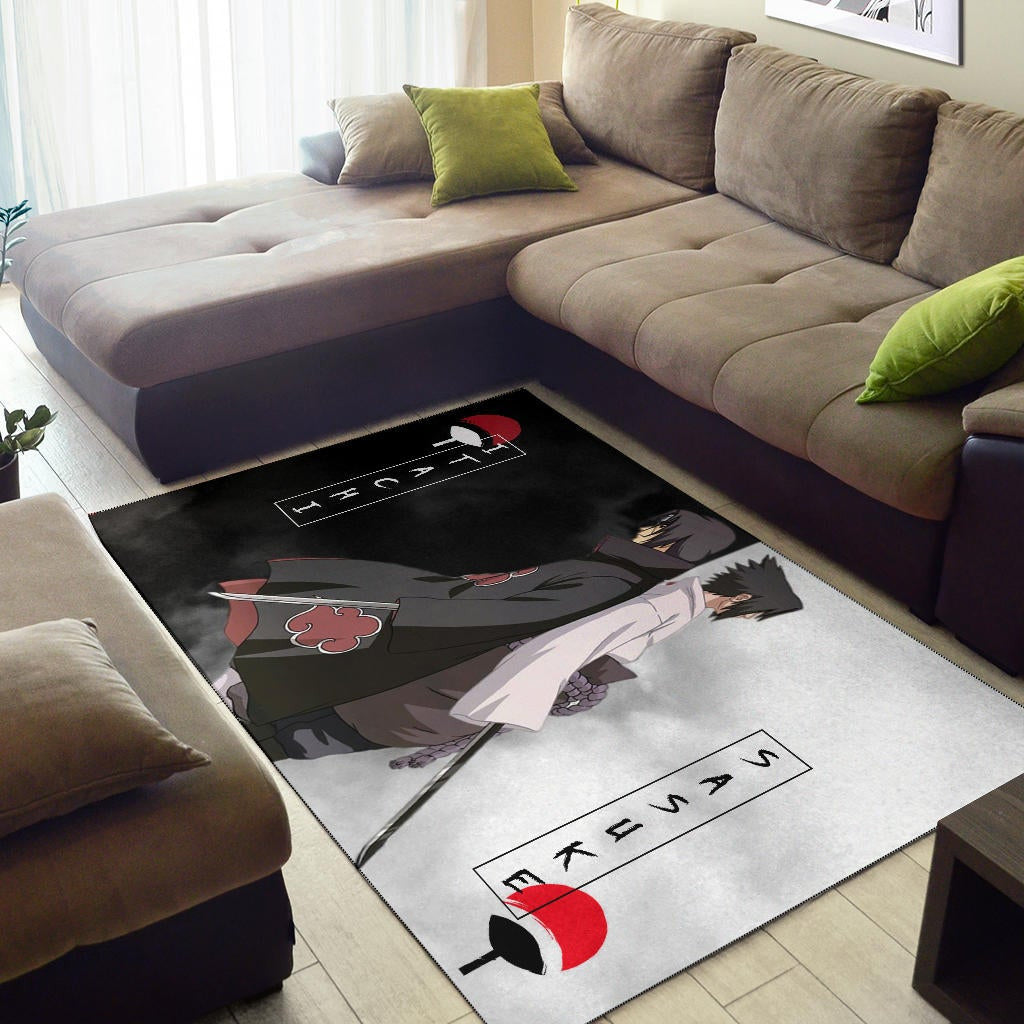 Naruto Anime Area Rug - Itachi And Susuke Uchiha Clan Back To Back Rugs Home Decor