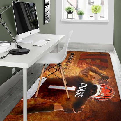 Cincinnati Bengals American Football Team Area Rug Ja'Marr Chase 01 Flaming From The Back Rugs Home Decor
