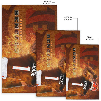 Cincinnati Bengals American Football Team Area Rug Ja'Marr Chase 01 Flaming From The Back Rugs Home Decor