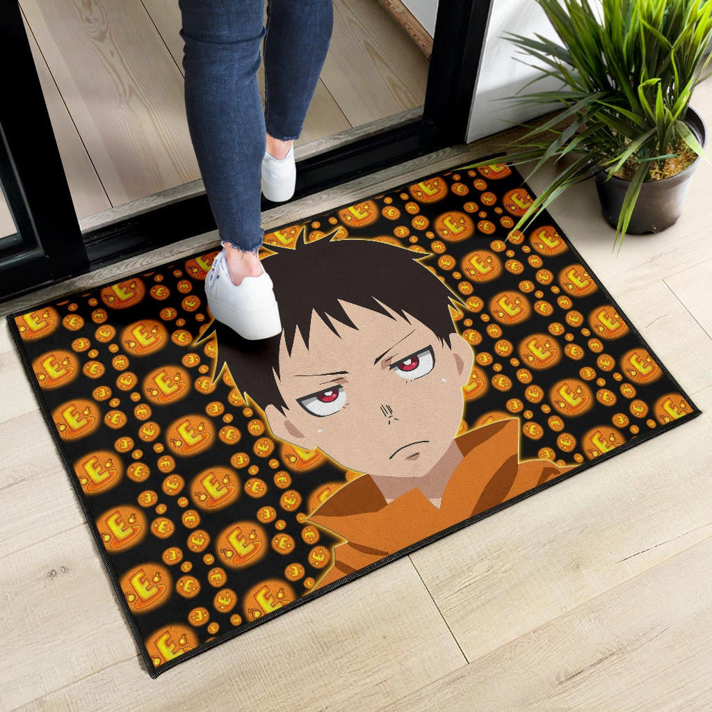 Fire Force Anime Door Mat Shinra Kusakabe Red Eye E Letter Fire Patterns Door Mat Home Decor