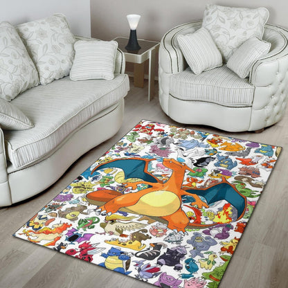 Pokemon Anime Area Rug - Charizard Flame Dragon Tiny Pokemon Patterns Background Rugs Home Decor