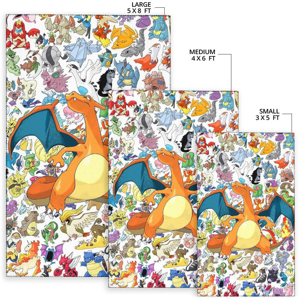 Pokemon Anime Area Rug - Charizard Flame Dragon Tiny Pokemon Patterns Background Rugs Home Decor
