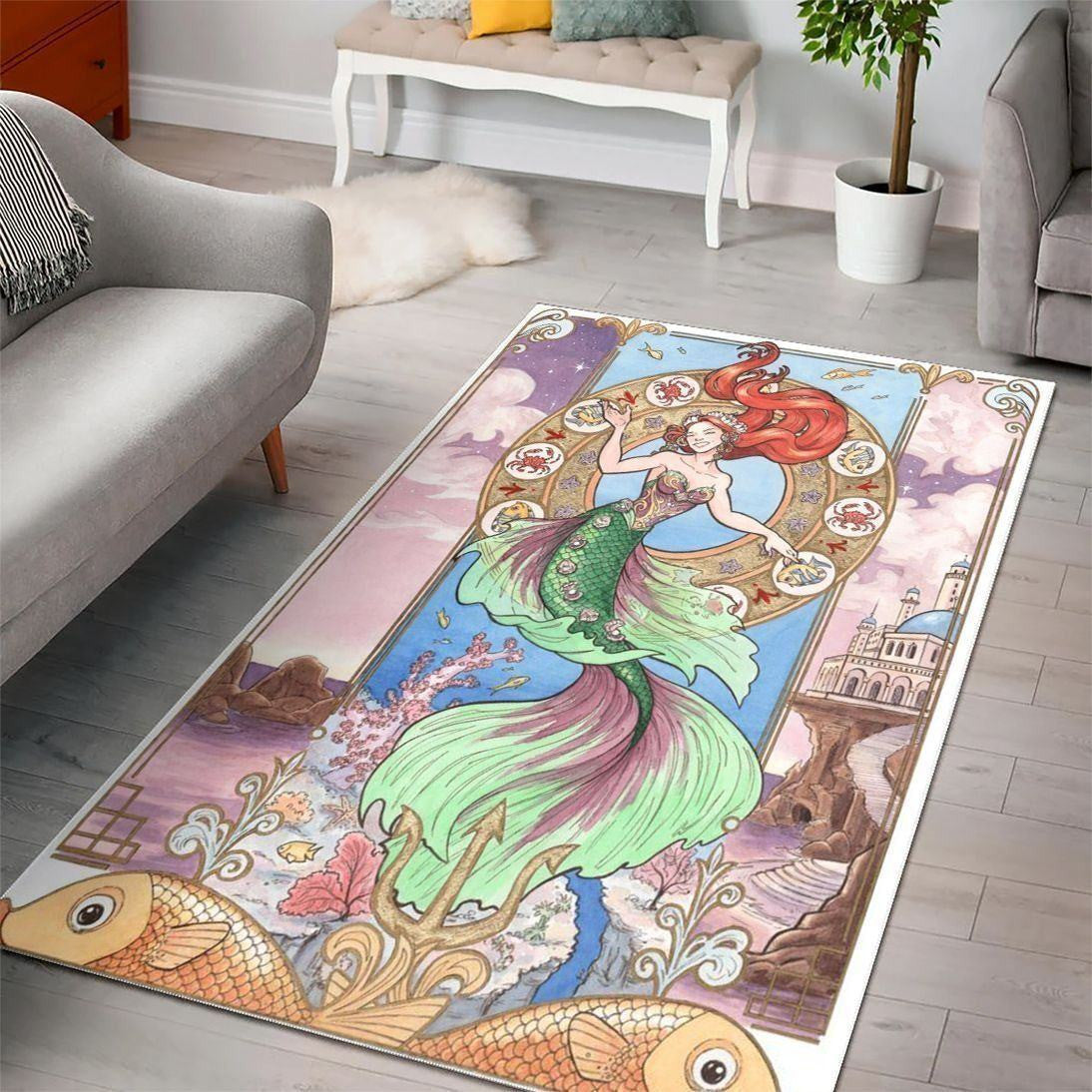 Disney Movies Rectangle Rug | Ariel Disney Princess Characters Living Room Cartoon Floor Carpet